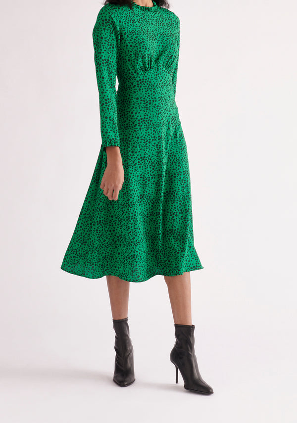 Paisie Midi Dalmatian Print Dress in Green