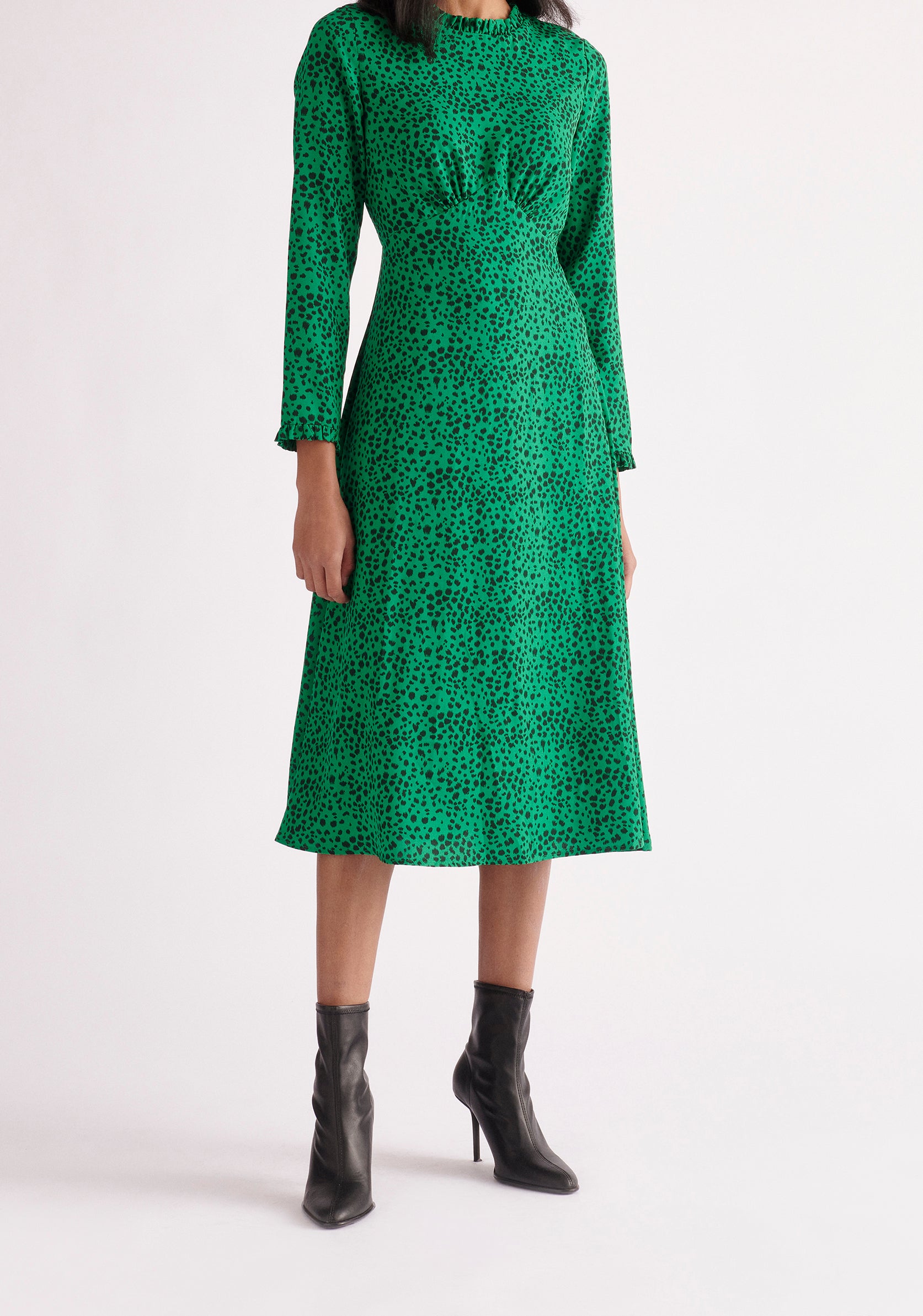 Paisie Midi Dalmatian Print Dress in Green