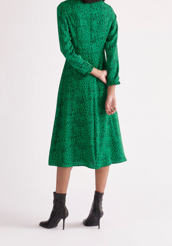 Paisie Midi Dalmatian Print Dress in Green Back