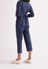 Paisie Waist Tie Denim Jumpsuit in Dark Blue Back