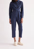 Paisie Waist Tie Denim Jumpsuit in Dark Blue