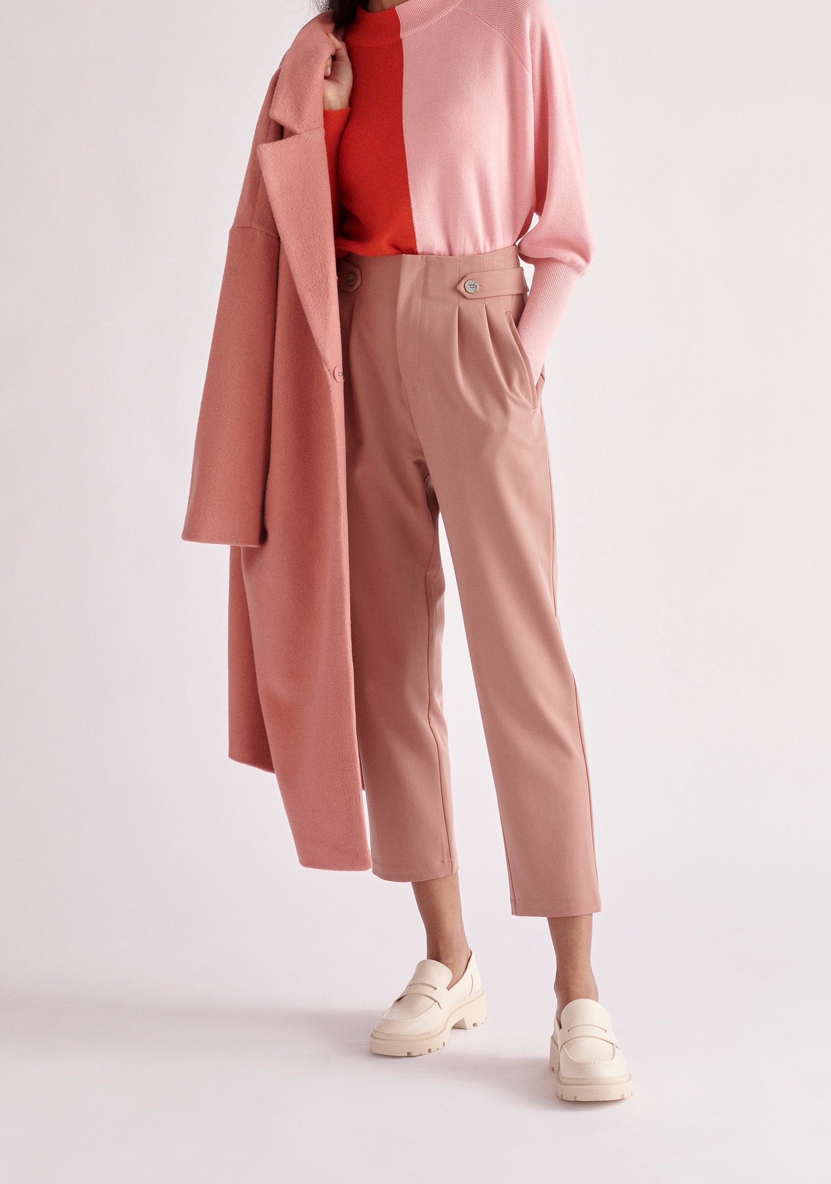 Paisie Belted Wool Blend Coat in Pink
