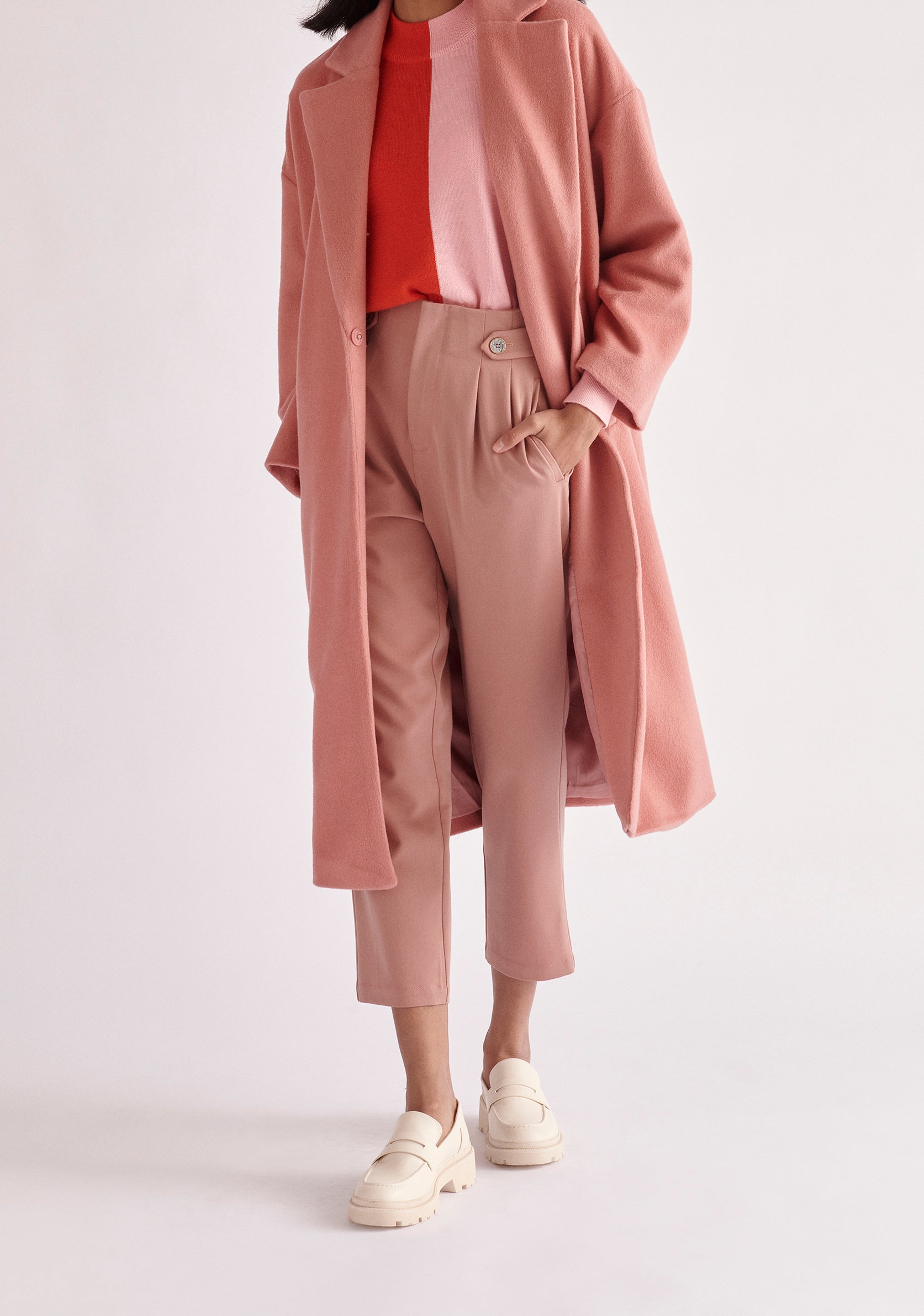 Paisie Belted Wool Blend Coat in Pink