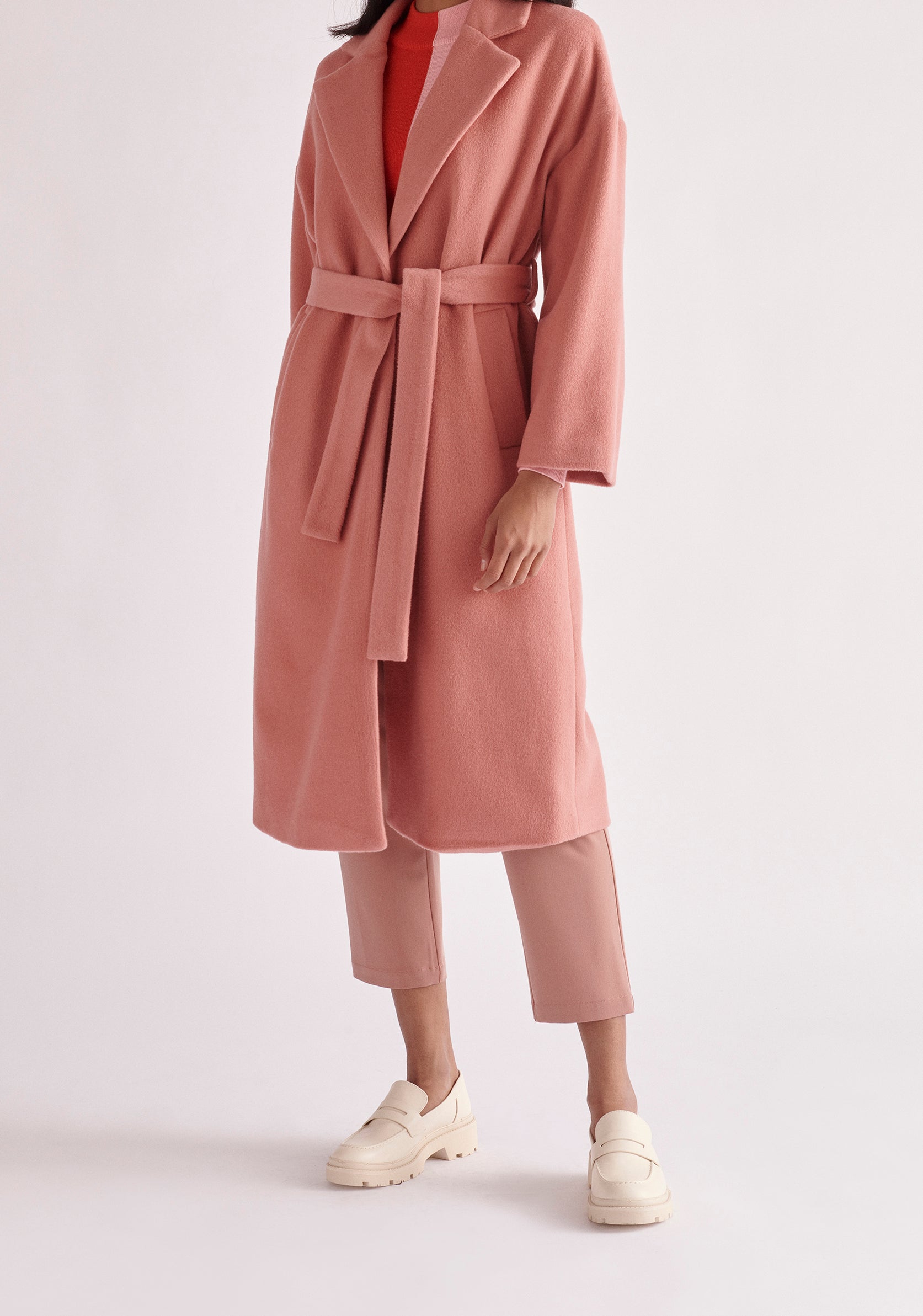 Paisie Belted Wool Blend Coat in Pink
