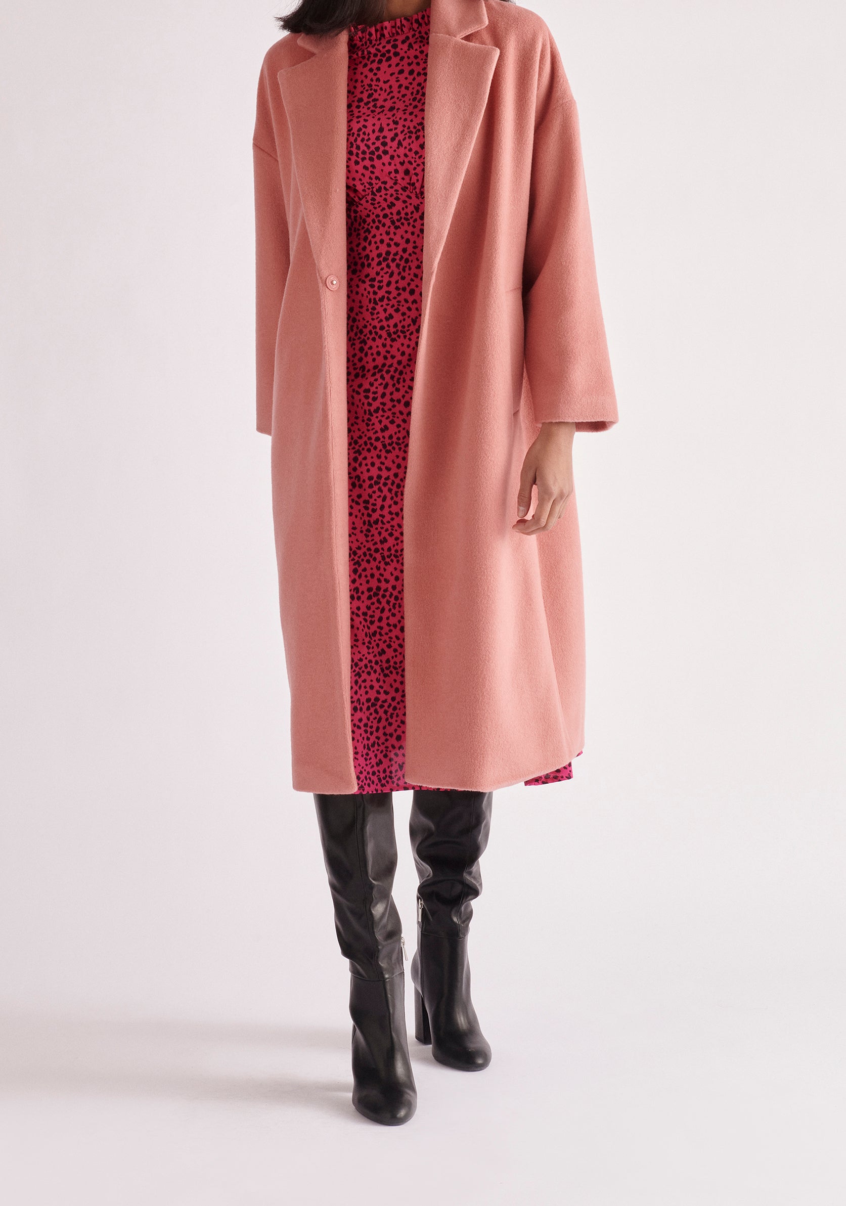 Paisie Belted Wool Blend Coat in Pink