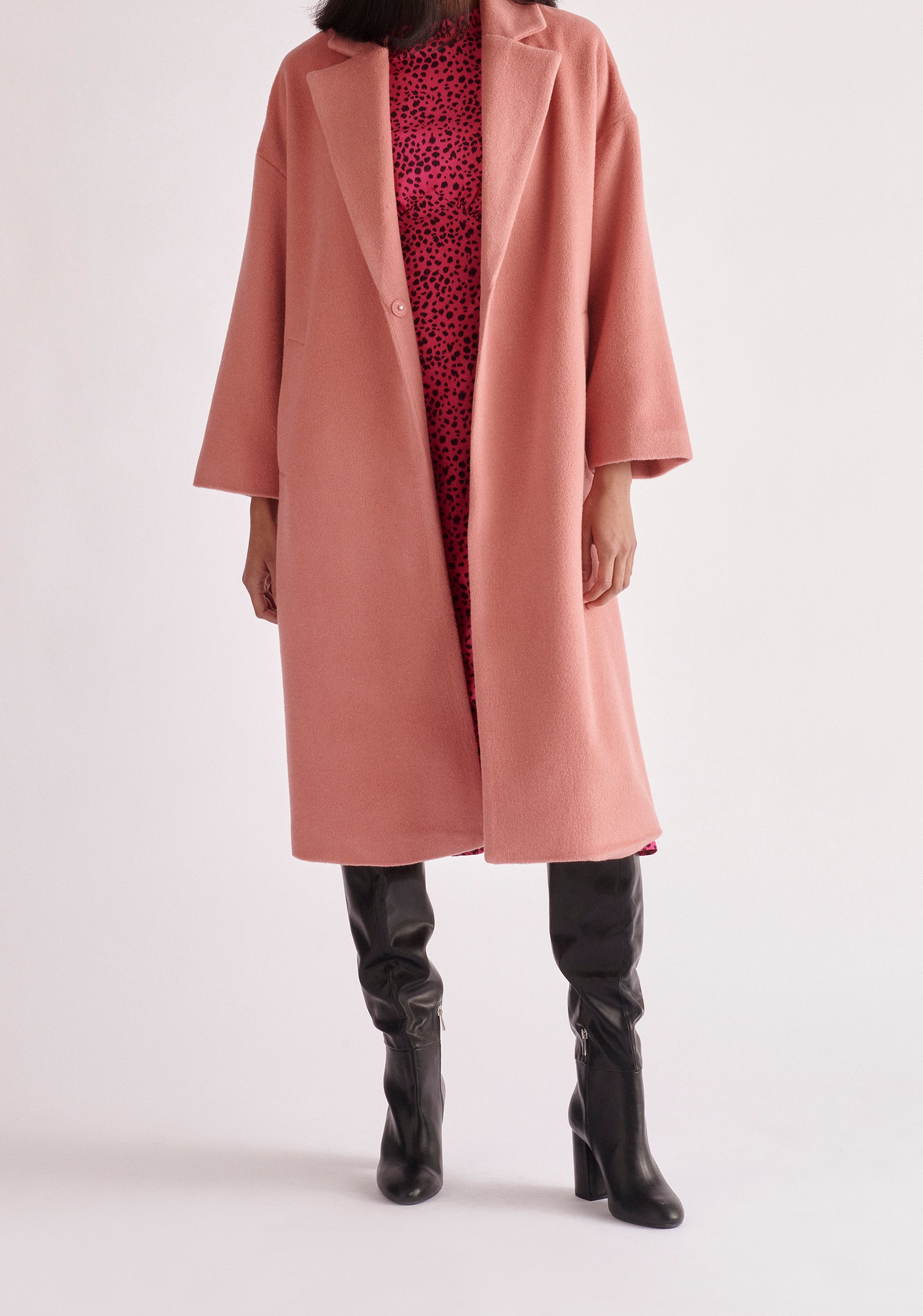 Paisie Belted Wool Blend Coat in Pink