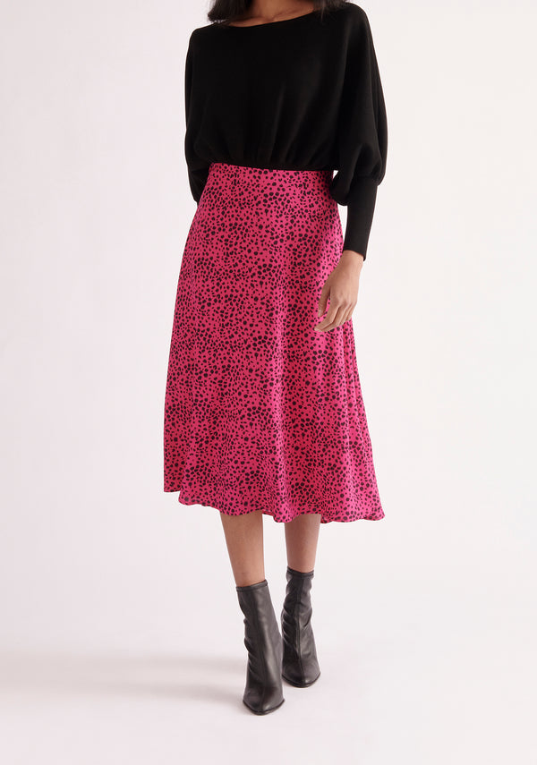 Paisie Dalmatian Print Midi Skirt in Hot Pink