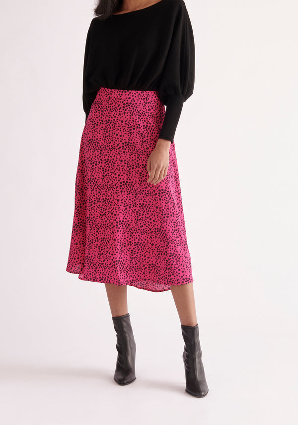 Paisie Dalmatian Print Midi Skirt in Hot Pink