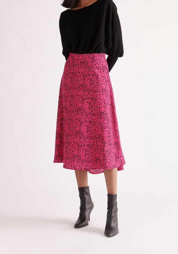 Paisie Dalmatian Print Midi Skirt in Hot Pink