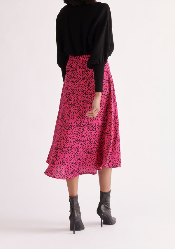 Paisie Dalmatian Print Midi Skirt in Hot Pink Back