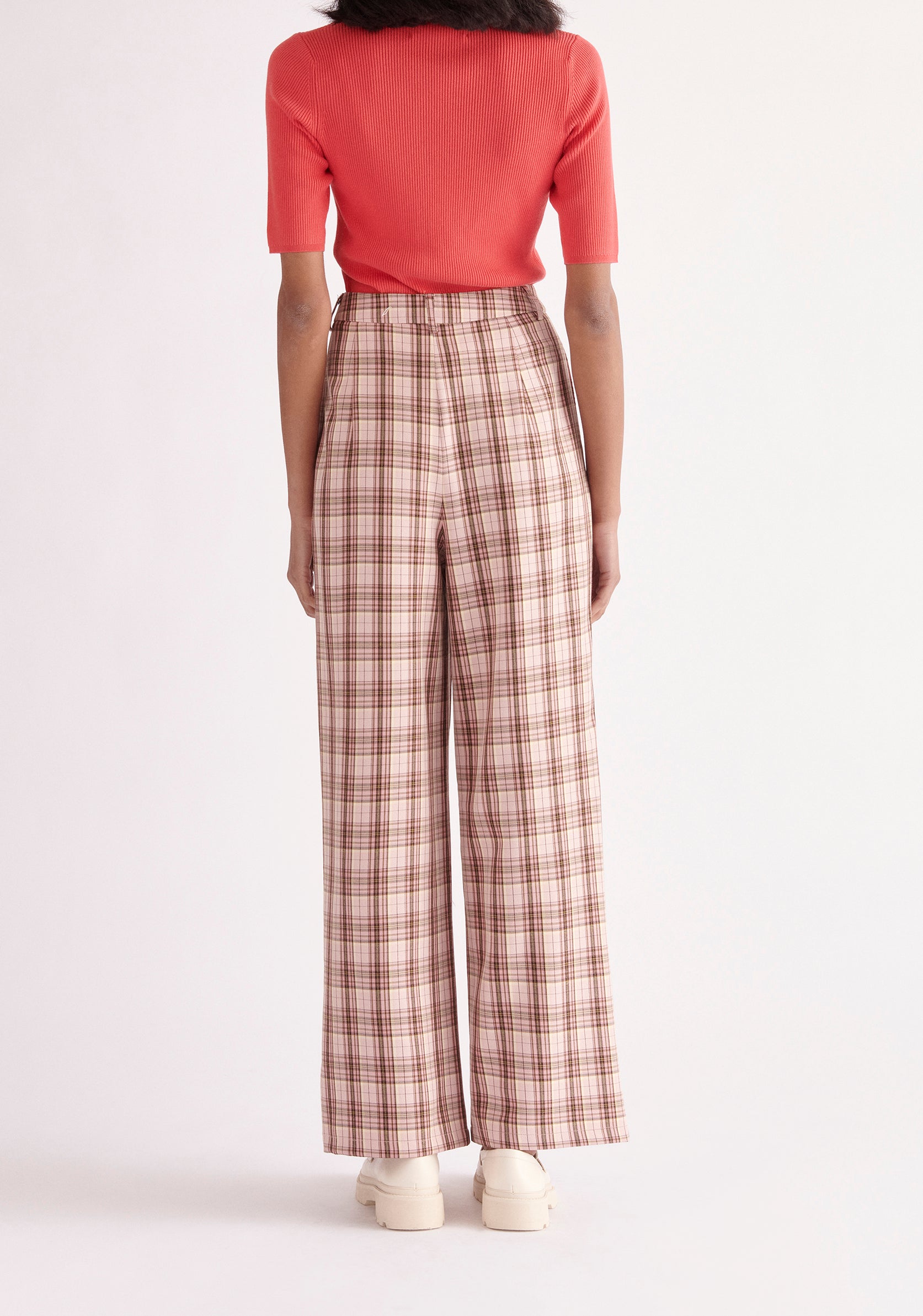 Paisie Plaid Suit Trousers in Pink and Brown Tones Back