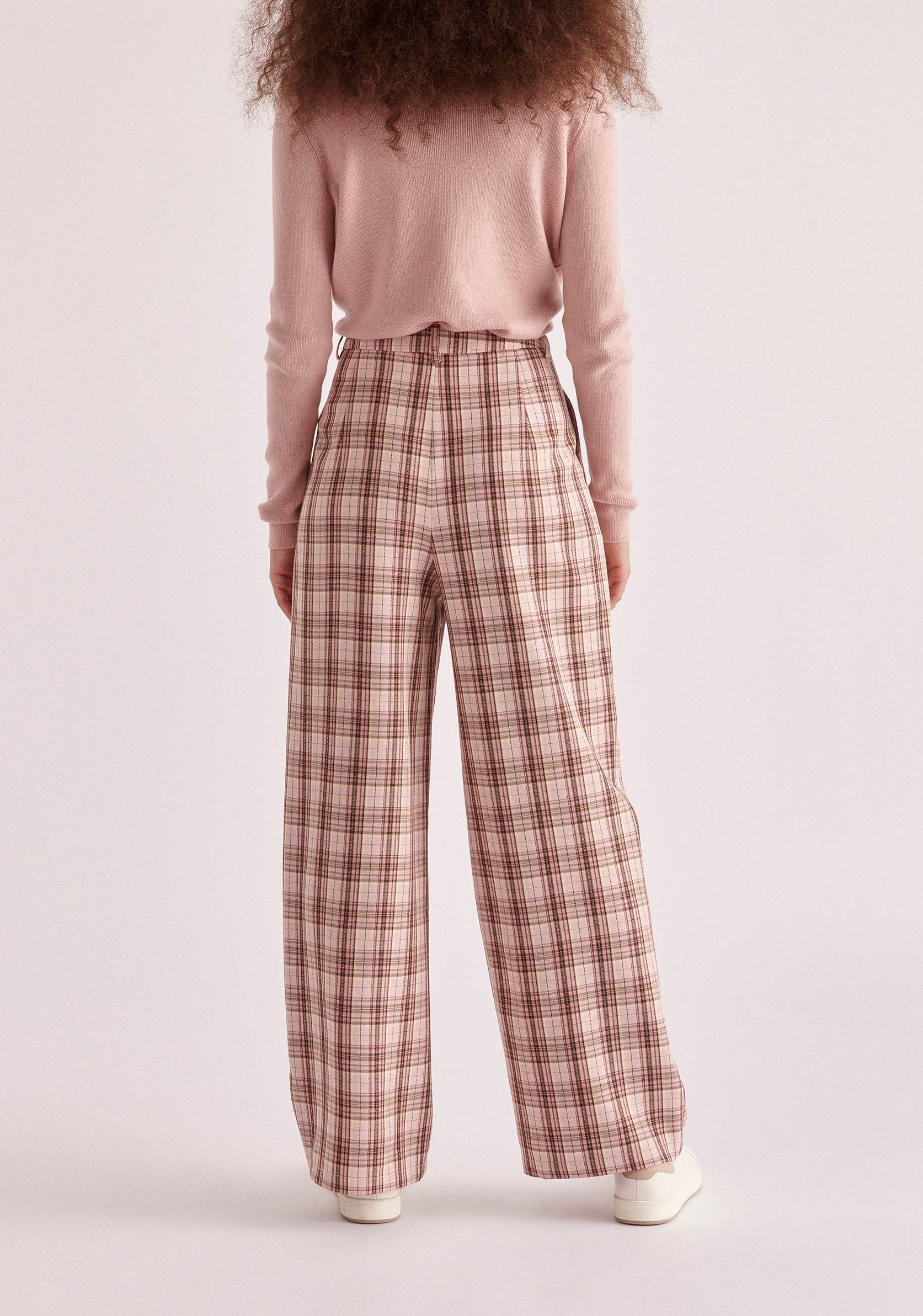 Paisie Plaid Suit Trousers in Pink and Brown Tones Back