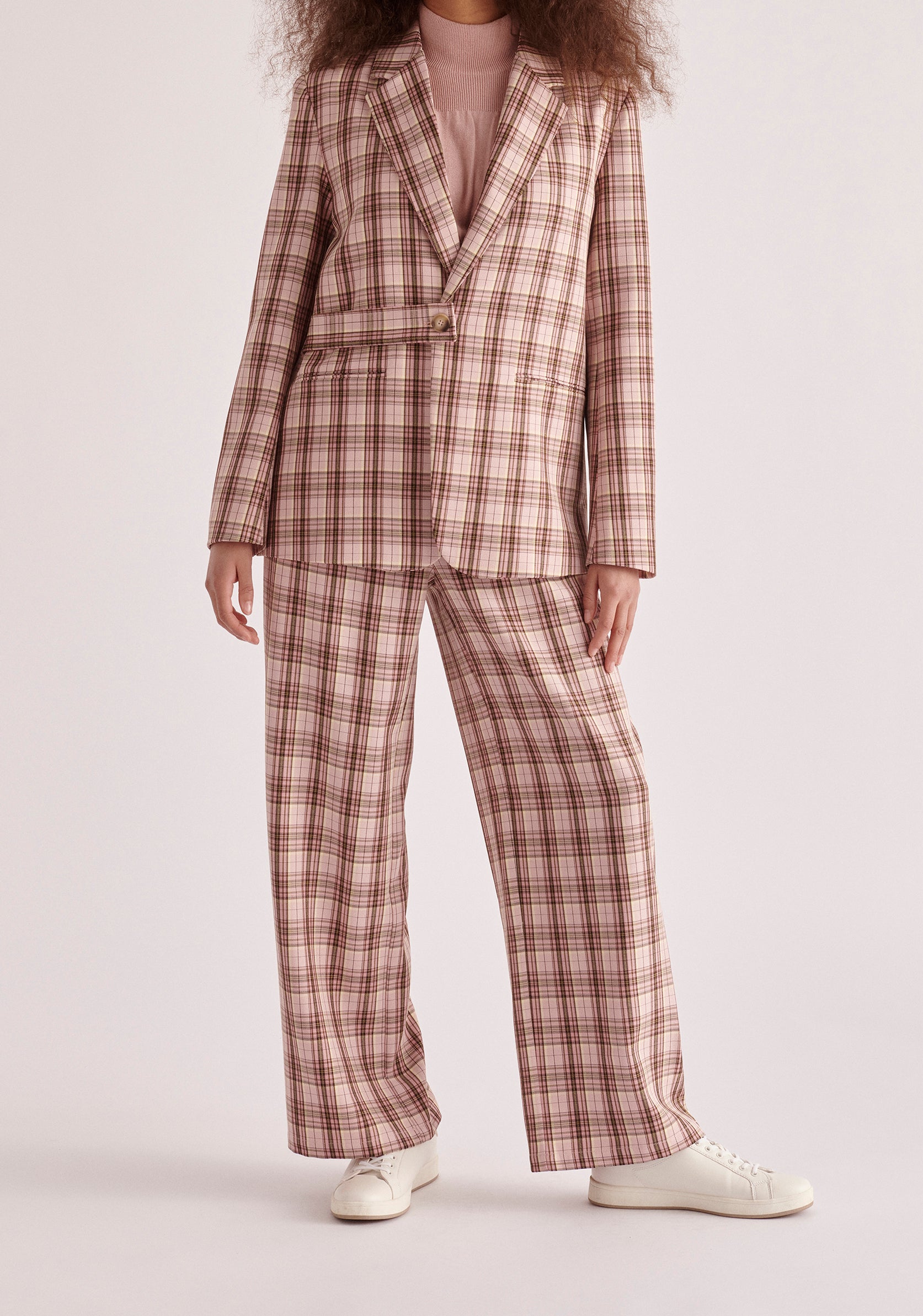 Paisie Plaid Suit Trousers in Pink and Brown Tones