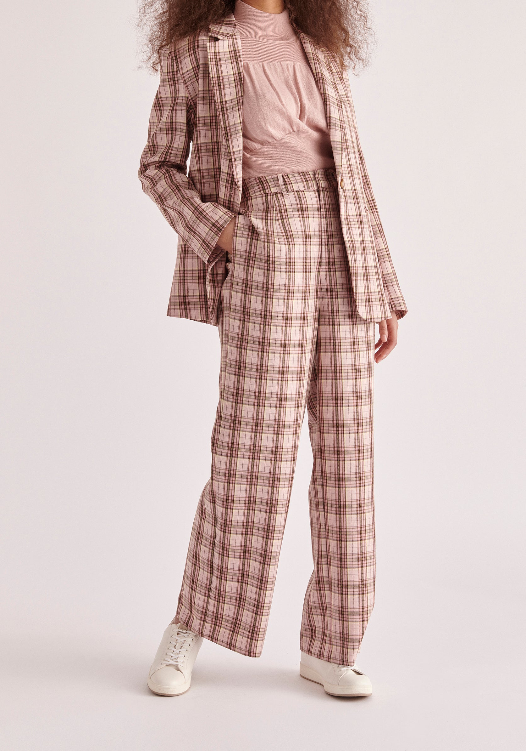 Paisie Plaid Suit Trousers in Pink and Brown Tones