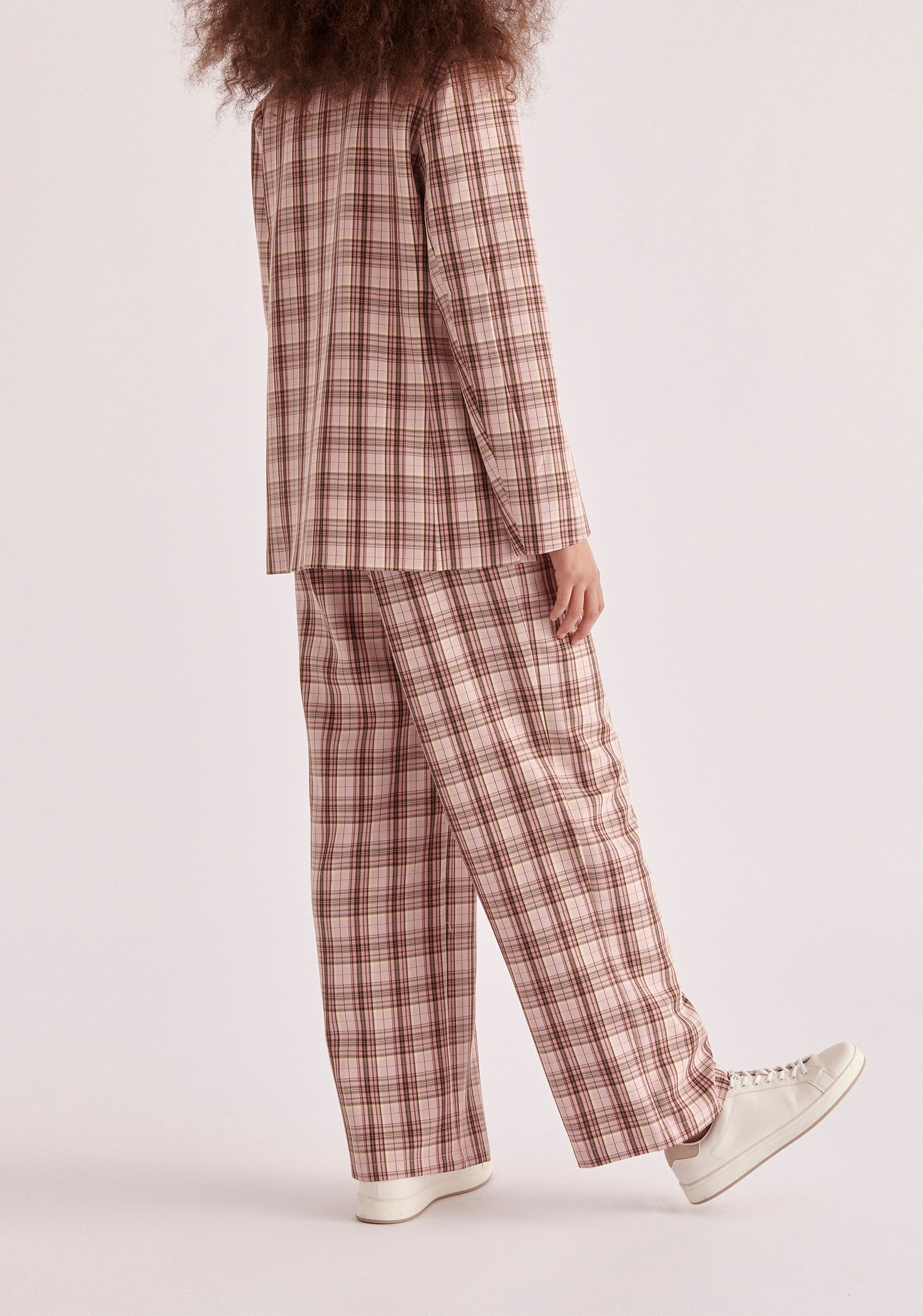 Paisie Plaid Suit Trousers in Pink and Brown Tones Back