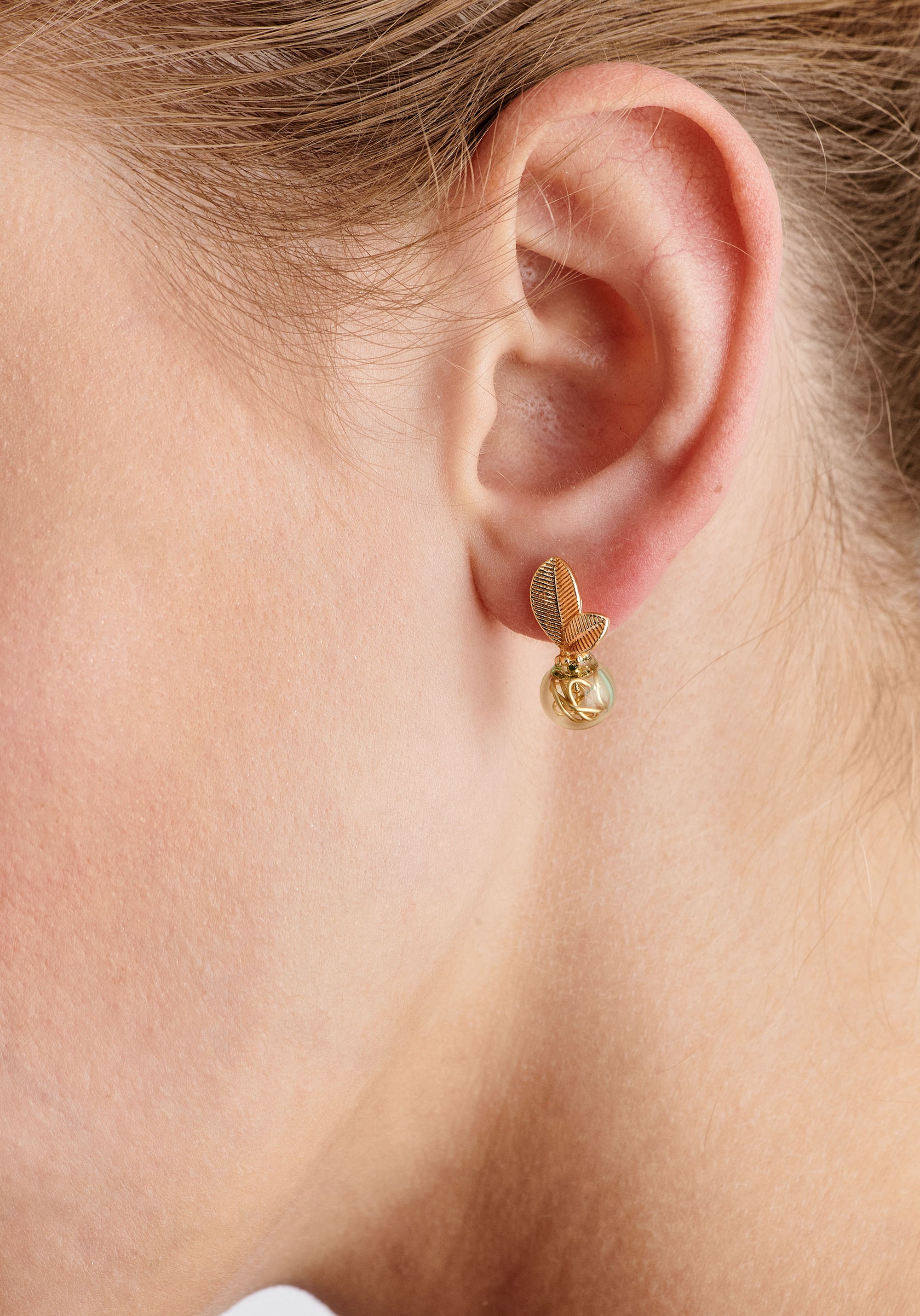 Paisie Leaf Sphere Earrings Close Up