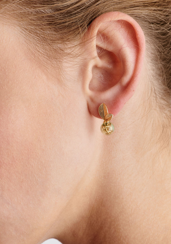 Paisie Leaf Sphere Earrings Close Up