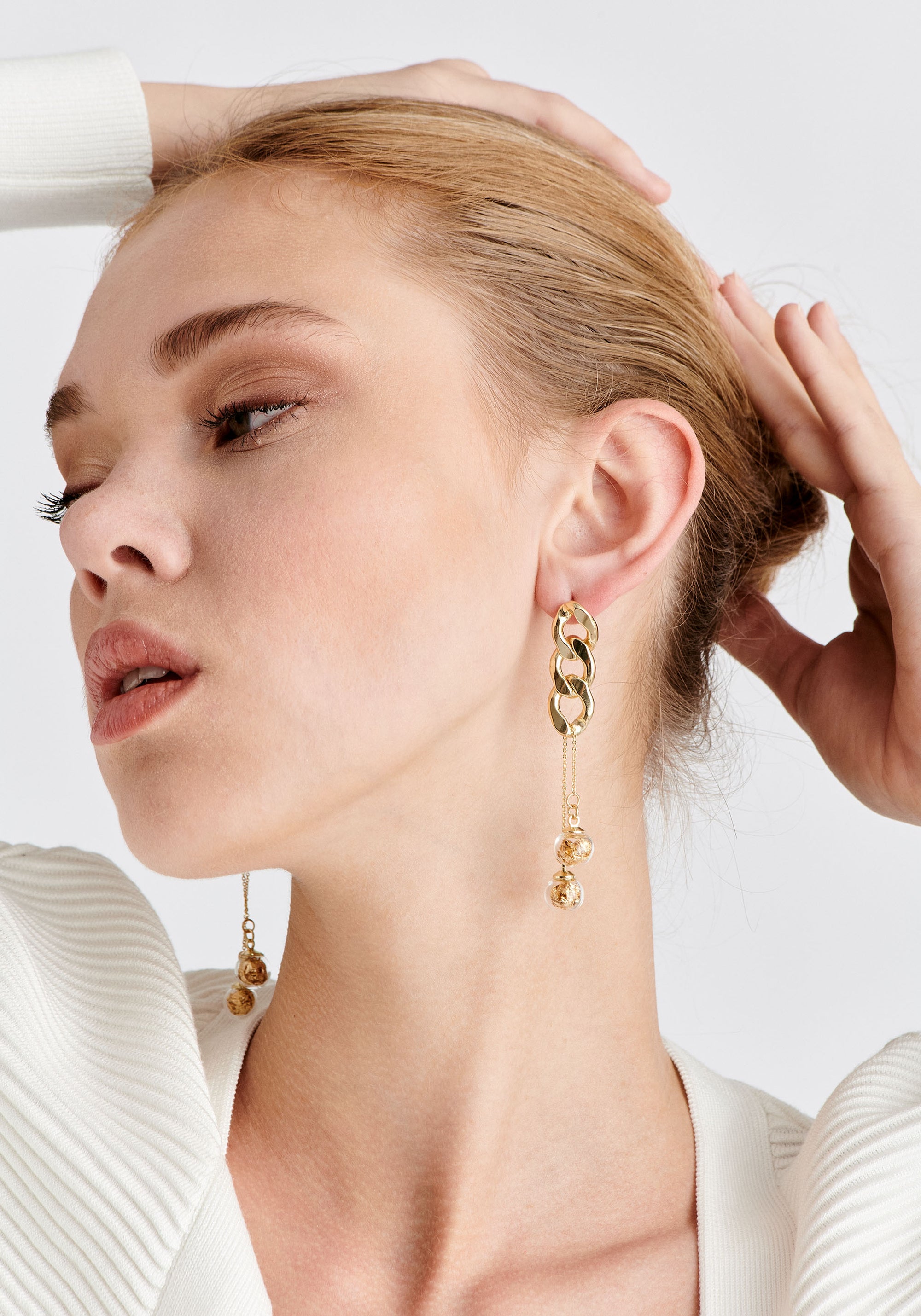 Paisie Double Sphere Chain Earrings