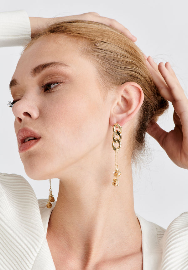 Paisie Double Sphere Chain Earrings