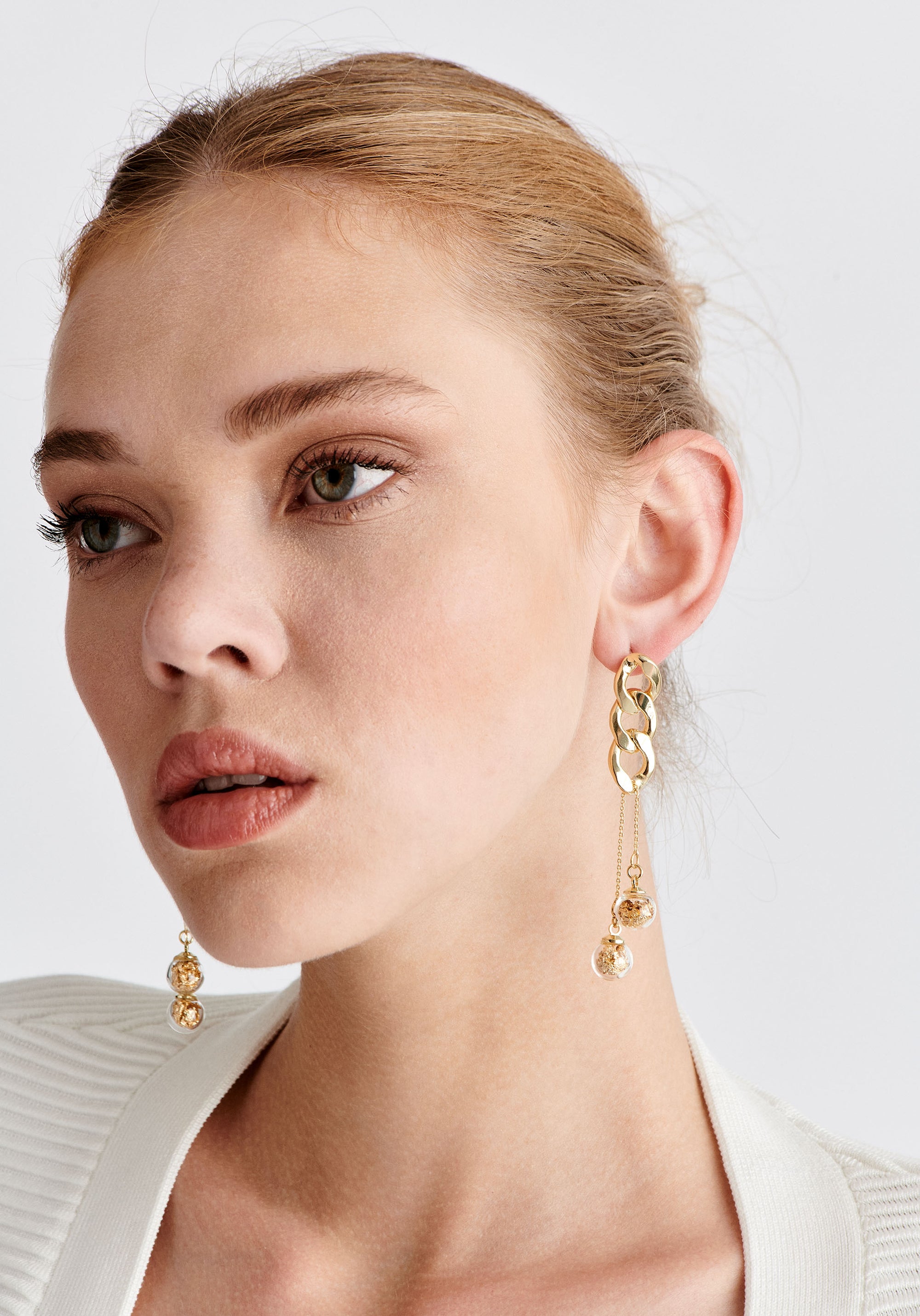 Paisie Double Sphere Chain Earrings