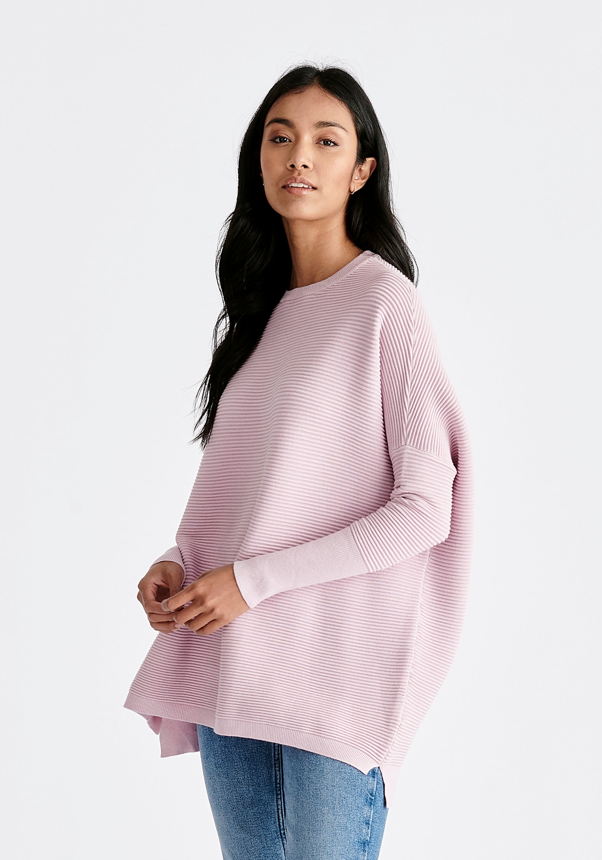 Paisie Ribbed Oversized Knit Jumper in Light Purple Side