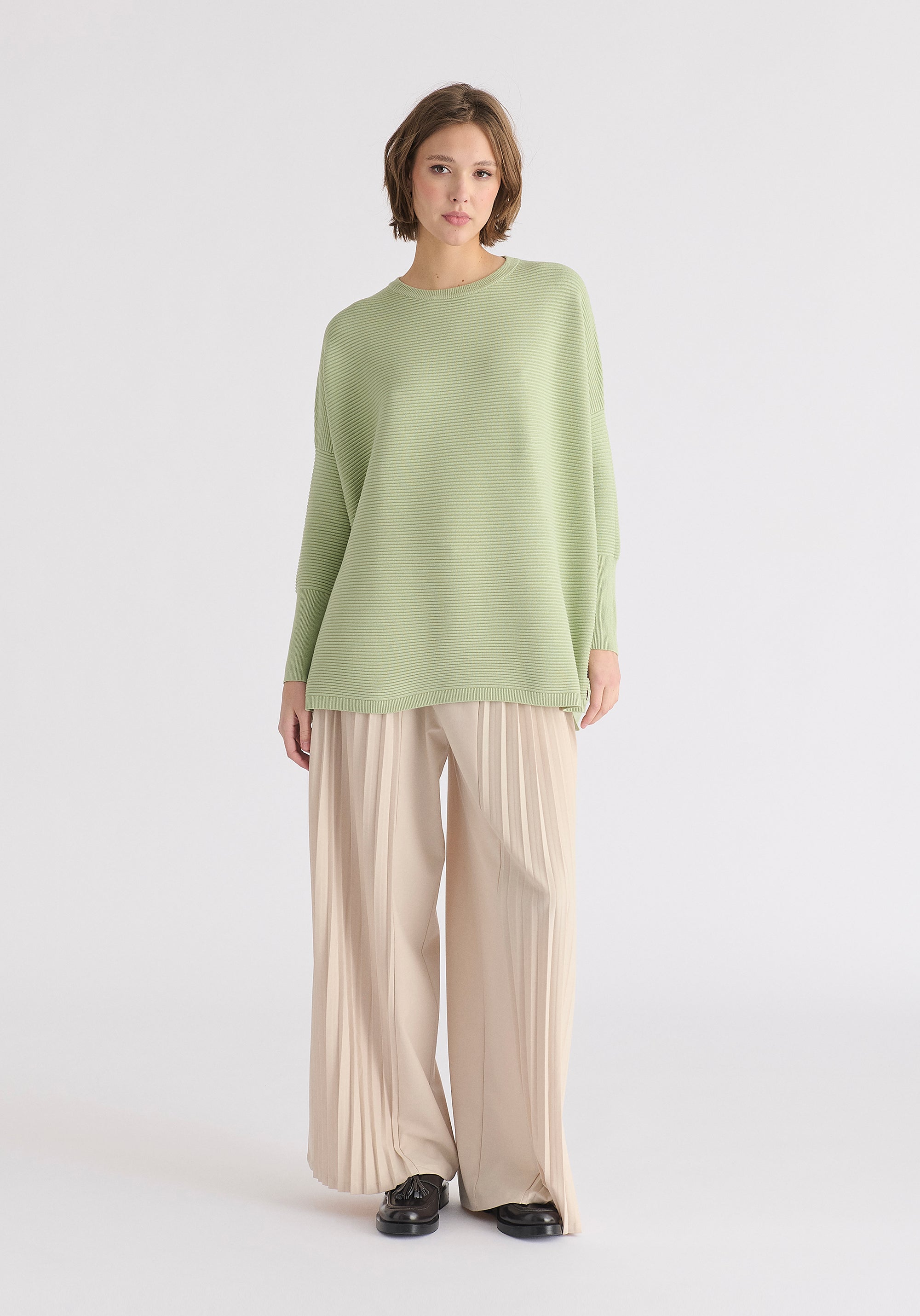 Paisie Ribbed Jumper in Matcha Green Front