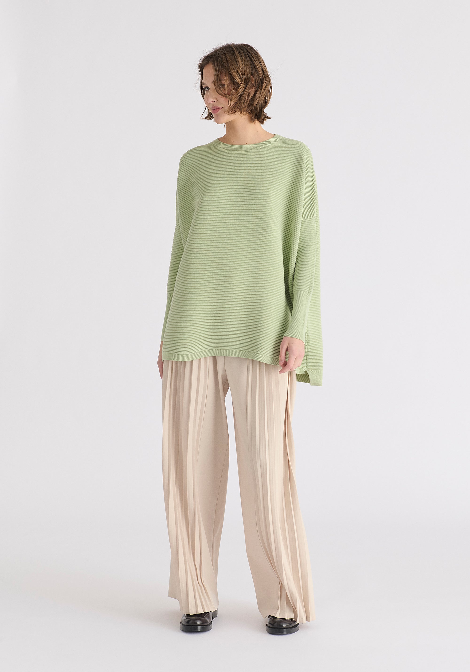 Paisie Ribbed Jumper in Matcha Green Front