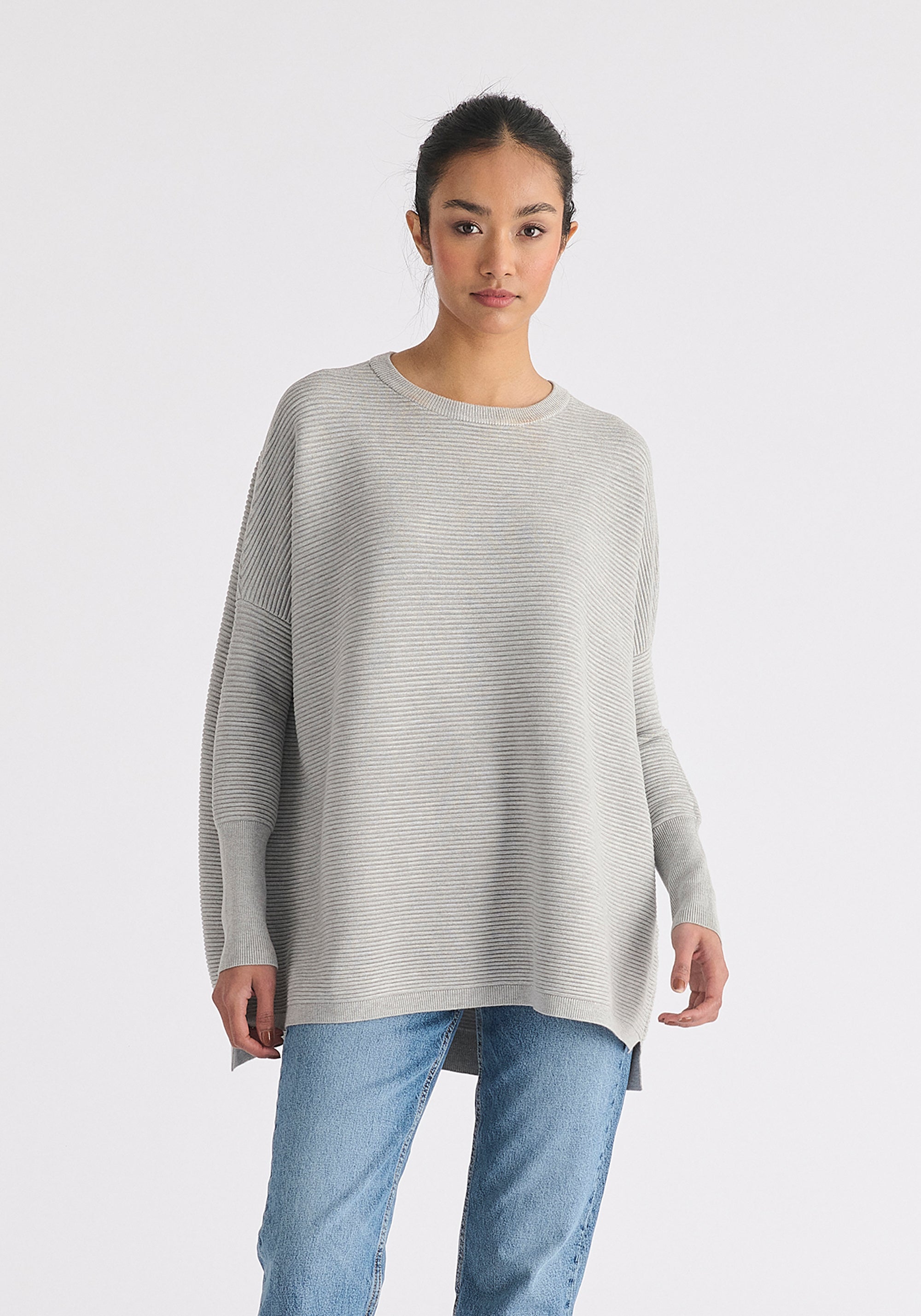 Paisie Ribbed Jumper in Light Grey