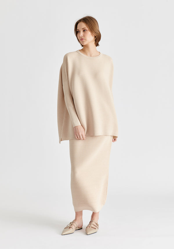 Paisie Ribbed Jumper in Beige Front