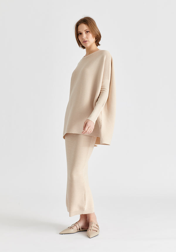 Paisie Ribbed Jumper in Beige Side