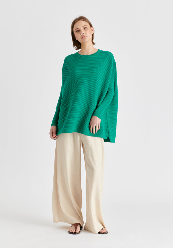 Paisie Ribbed Jumper In Leaf Green Front