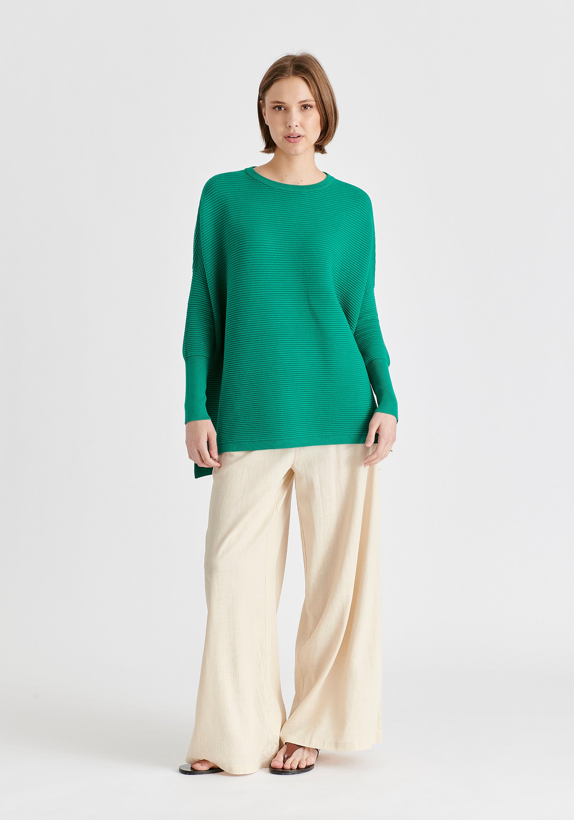 Paisie Ribbed Jumper In Leaf Green Front