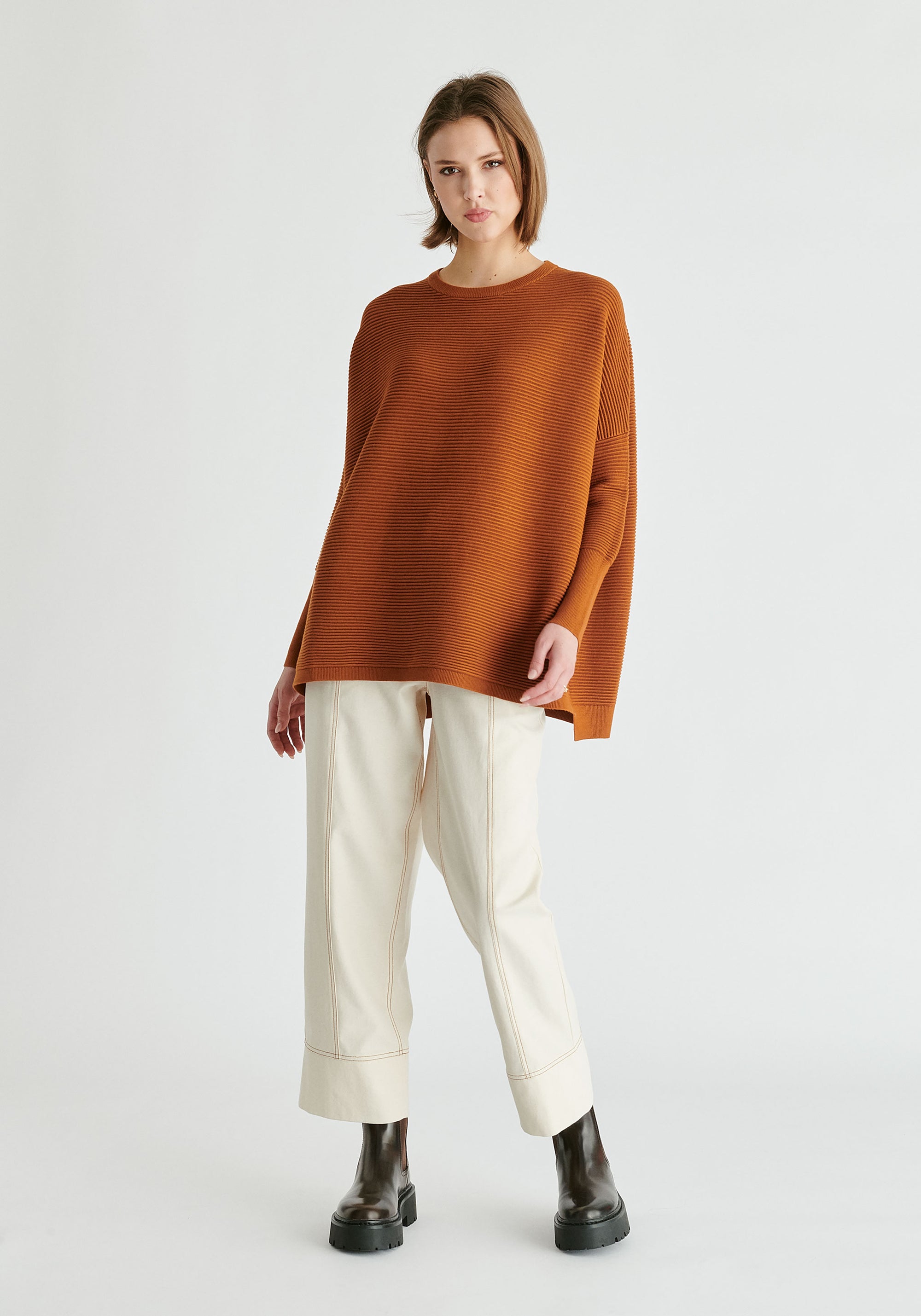 Paisie Ribbed Jumper in Brown Front
