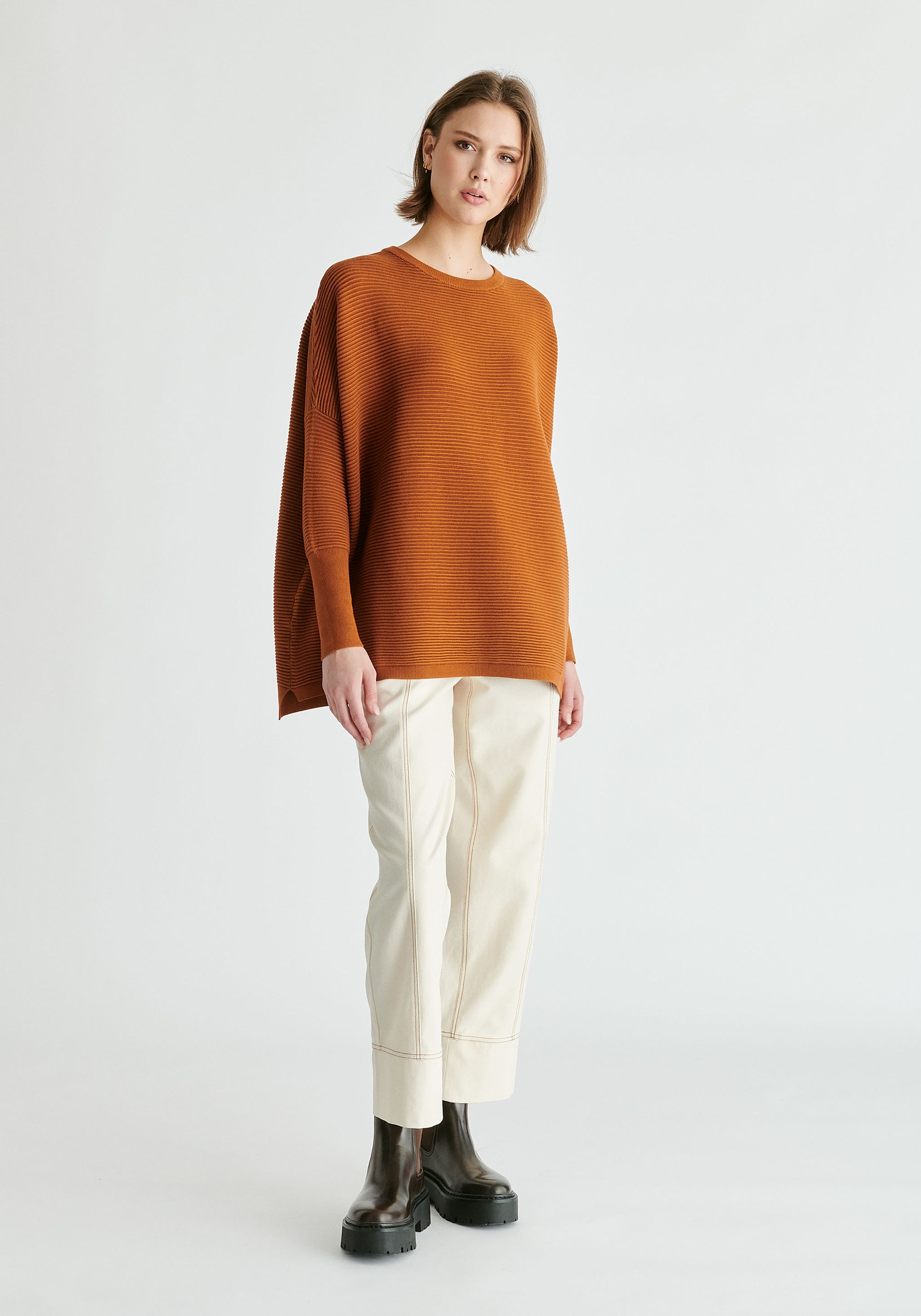 Paisie Ribbed Jumper in Brown Front