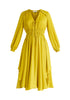 Paisie Ruched Waist Midi Dress in Mustard Yellow Cut Out