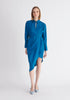 Paisie Asymmetric Hem Shirt Dress in Blue