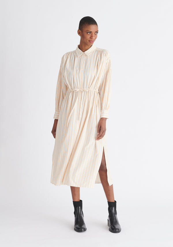 Paisie Striped Button Shirt Dress in Sand