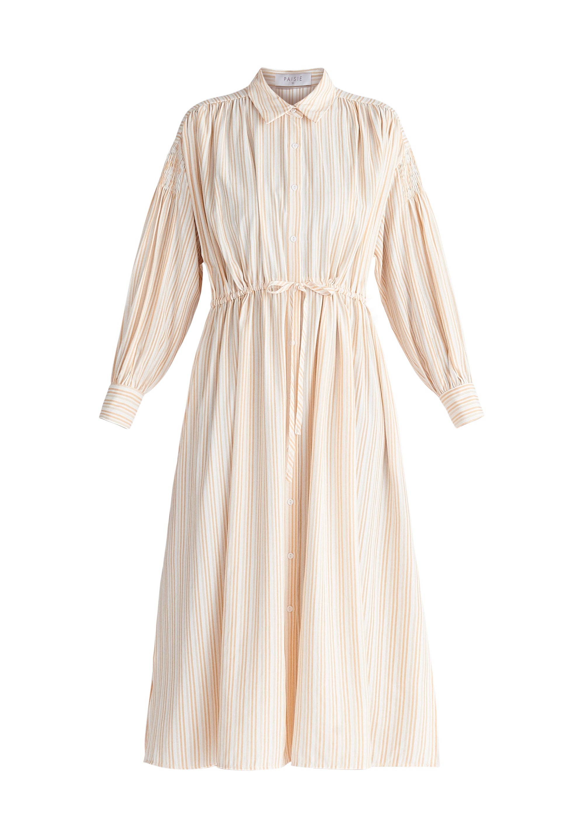 Paisie Striped Button Shirt Dress in Sand Cut Out