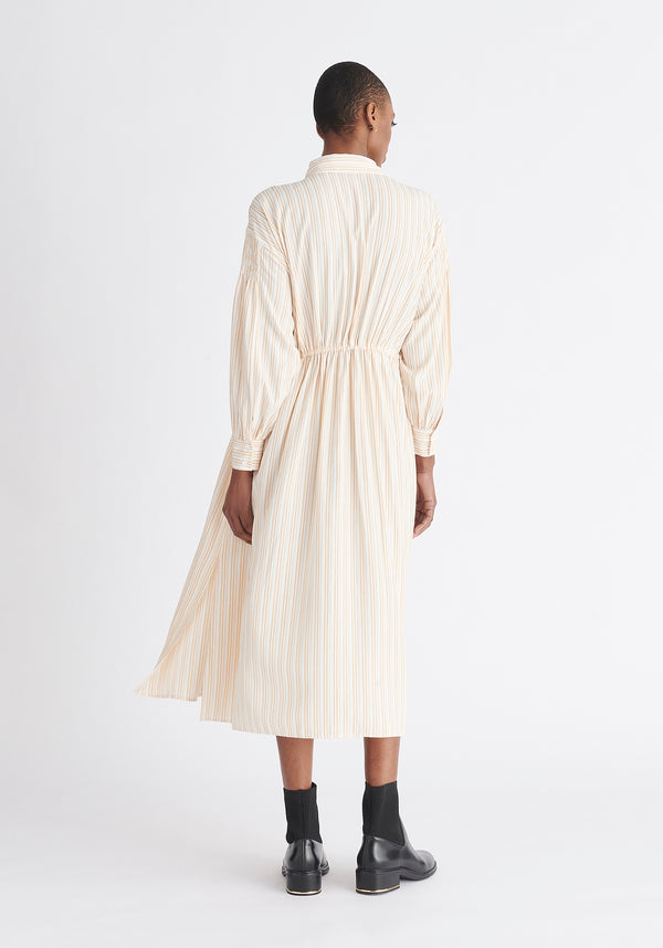 Paisie Striped Button Shirt Dress in Sand Back