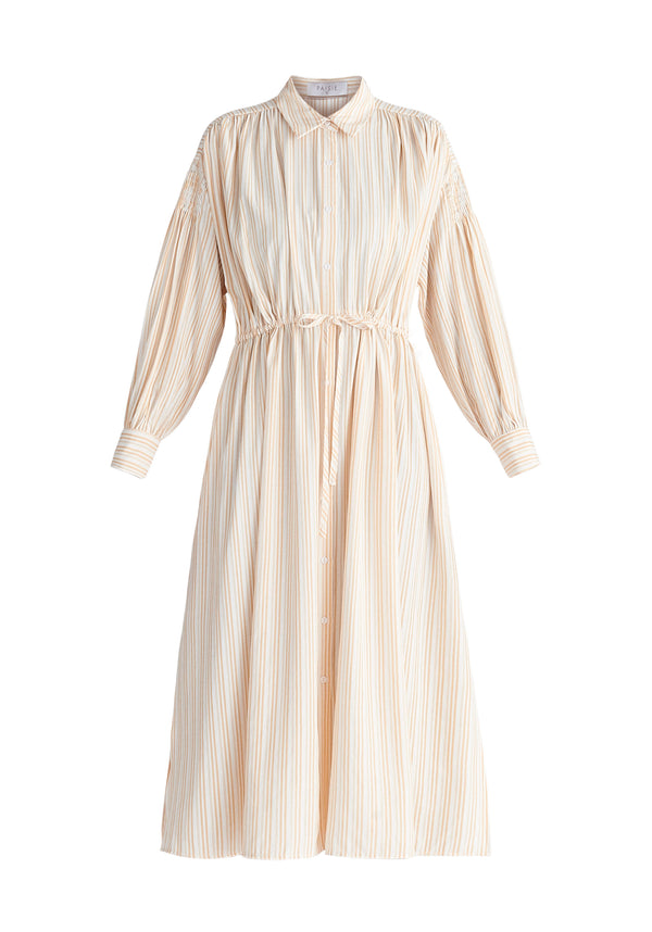 Paisie Striped Button Shirt Dress in Sand Cut Out