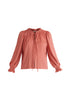Paisie Ruched Collar Blouse in Coral Pink Cut Out