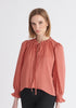Paisie Ruched Collar Blouse in Coral Pink