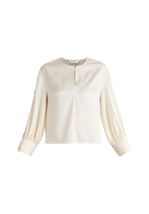 Paisie Button Sleeve Blouse in Cream Cut Out