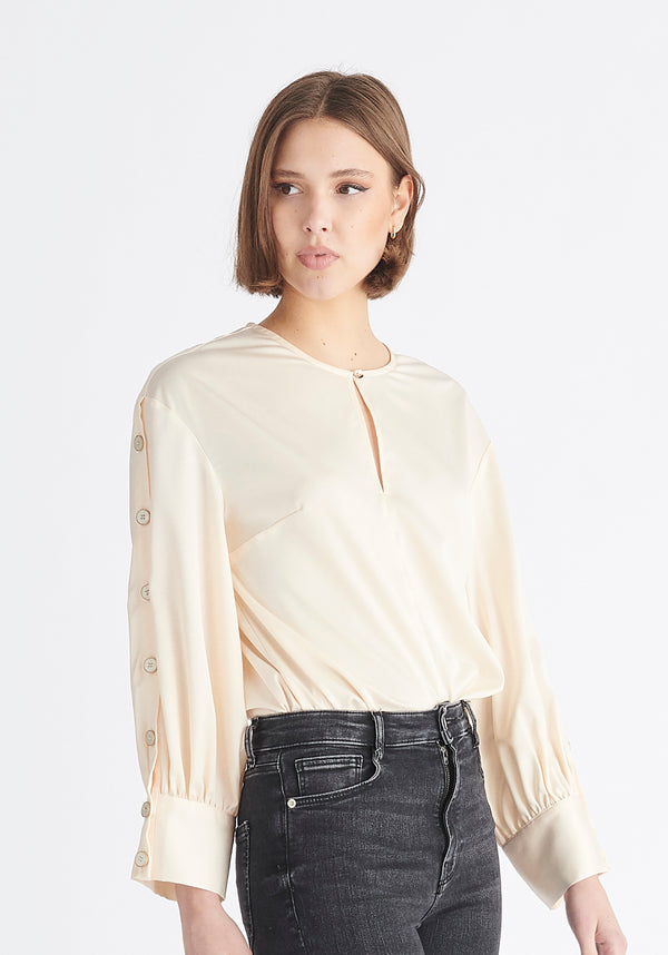 Paisie Button Sleeve Blouse in Cream