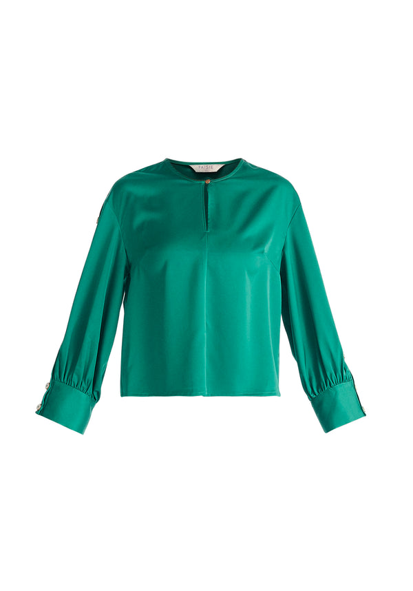 Paisie Button Sleeve Blouse in Green Cut Out
