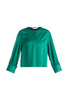Paisie Button Sleeve Blouse in Green Cut Out