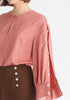 Paisie Button Sleeve Blouse in Coral Pink Close Up