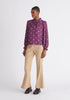 Paisie Pleated Collar Polka Dot Blouse in Purple and Cream