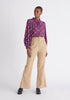 Paisie Pleated Collar Polka Dot Blouse in Purple and Cream