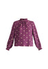 Paisie Pleated Collar Polka Dot Blouse in Purple and Cream Cut Out